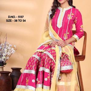 ชุดคุर्ติสีชมพูเข้มพร้อมชารารา ผ้าคุณภาพดีเยี่ยม คุर्ติประดับลูกไม้กอต้าปาตติอย่างดี และผ้าชีฟองดูปัตตา ชุดสلوارโดยรอยัล เอ็กซ์ปอร์ต - Product Image 3