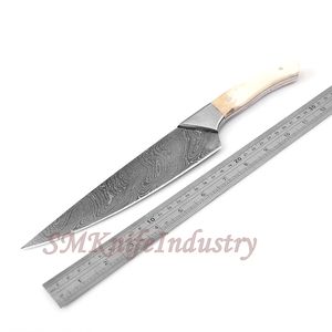 Custom Hand-Made Modern Damascus Steel Chef <b>Knife</b> Set with Camel Bone Handle Grip & Leather Sheath Cover for <b>Kitchen</b> Use - Product Image 5