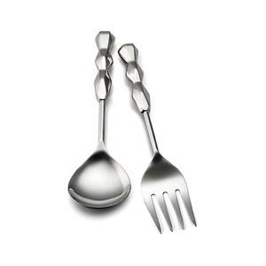 Ensemble de service à salade avec manche en aluminium poli argenté et brillant en acier inoxydable poli à la main sans danger pour les aliments - Product Image 2