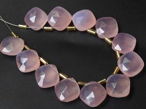 Cojines facetados de Calcedonia Rosa 12X12MM par joyería de piedra de cuarzo gota de lágrima Briolette forma cuadrada cuenta al por mayor - Product Image 4