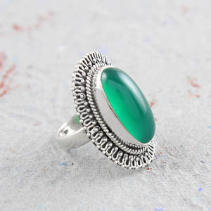 Anillo de Plata de Ley 925 con diseño clásico, joyería Bohemia, óvalo Natural, ónix verde, Gema grande, ajuste de bisel - Product Image 2