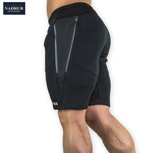 Pantalones cortos de gimnasio para hombre negros personalizados de alta calidad, diseño deportivo informal con cierre de cordón, tela de lona al por mayor - Product Image 3
