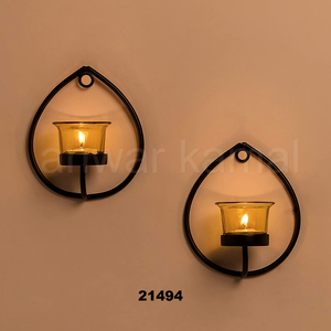 เชิงเทียนผนังแก้วโลหะสีดำสีเหลือง2ชิ้น - Product Image 2