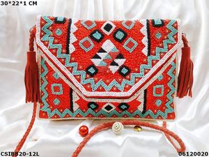 Handmade Designer Banjara Boho Beaded Sling Clutch Bag <b>Small</b> Exclusive Canvas Evening <b>Purse</b> <b>Ladies</b> Casual Envelop Daily Use - Product Image 4