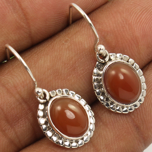 Boucles d'oreilles pendantes en cornaline naturelle Pierre précieuse orange august Birthstone Bezel Setting Gemstone Earrings Gift for Women - Product Image 1
