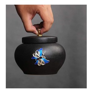Grande urne funéraire en céramique noire écologique pour cendres d'adultes, capacité de 220 pouces cubes, style américain, pour commémoration funéraire - Product Image 1