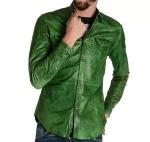 T-shirt en cuir véritable à manches courtes pour hommes respirants avec des chemises en cuir à la mode 2025 - Product Image 3