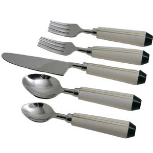 Juego de cubiertos de lujo de diseño personalizado Juego de cubiertos de mango de resina y acero inoxidable Chapado en plata desechable - Product Image 1