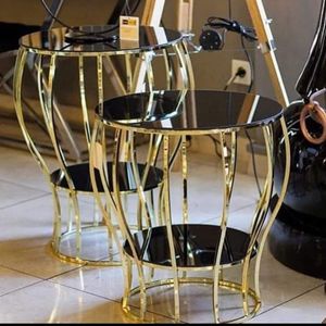 2024 Table basse de salon moderne avec dessus en marbre champagne et dessus en verre meubles en métal en gros vente chaude - Product Image 6