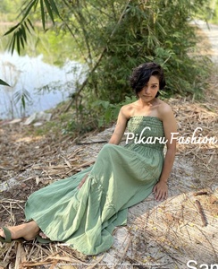 Vestido de lino y algodón de alta calidad, hombros descubiertos, Sexy, hecho a mano, bohemio - Product Image 4