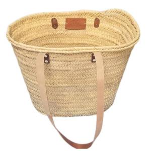 Panier français artisanal AnewStraw de taille moyenne avec de grandes poignées plates en cuir - Product Image 1