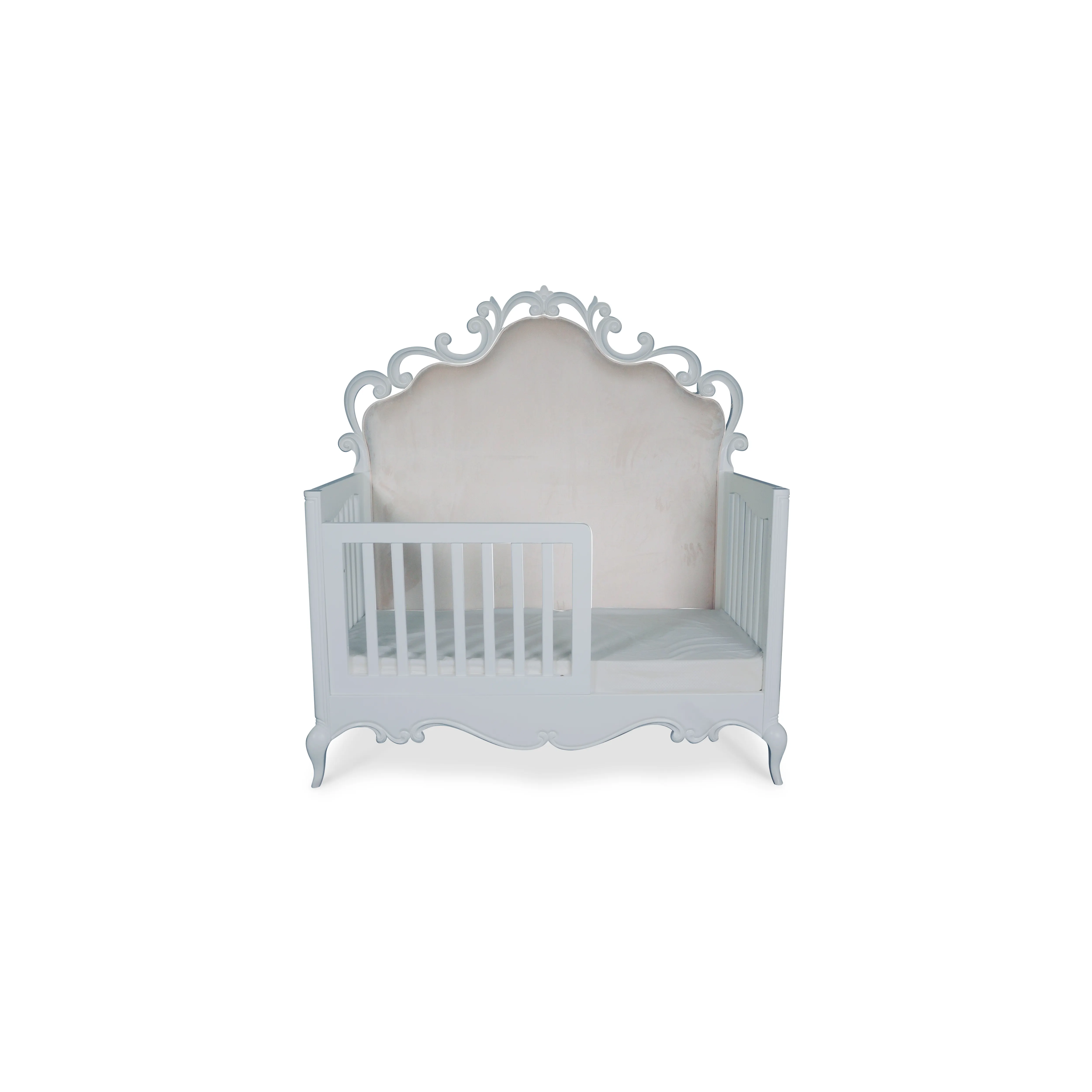 Carabella Baby Cot With Toddler Hand Carving Baby crib Made From Mahogany Wood Elegant Design Velvet Fabric