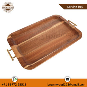 Bandeja grande para servir de madera de acacia con asas, de fábrica al por mayor, bandeja de madera de diseño único para uso doméstico, disponible a bajo precio - Product Image 3