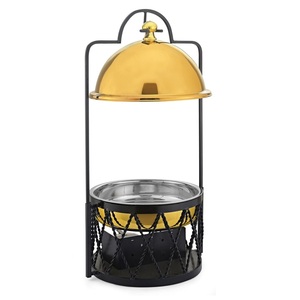 Haute qualité populaire maison ustensiles de cuisine Restaurant rond chauffe-plats avec support en métal noir buffet doré chauffe-plats - Product Image 1