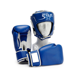 Cowhide Leather Made Customized Head Guards Blue Color Punching Face & Head Safety Plain Original Leather Head Guards - Product Image 3