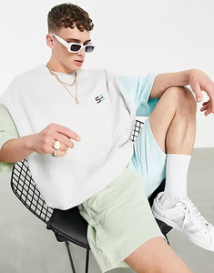 Ensemble T-shirt et short surdimensionnés avec logo sérigraphié, 220 g/m², broderie vintage, effet délavé, pour homme, hiver - Product Image 1