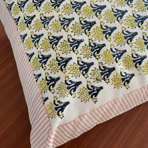 Floral Hand Block Print Cotton Linen Decorative Boho <b>40</b> <b>X</b> 40CM Square <b>Cushion</b> <b>Cover</b> - Product Image 2