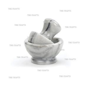 Morter et pilon en marbre de forme ronde pour accessoires de cuisine concasseur et broyeur Morter pilon ensemble en Inde - Product Image 1