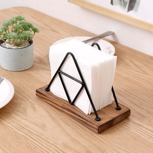 Offre Spéciale Table Porte-serviettes décoratif Forme triangulaire Fil métallique & Bois brun Porte-serviettes debout pour emballage monobloc - Product Image 2