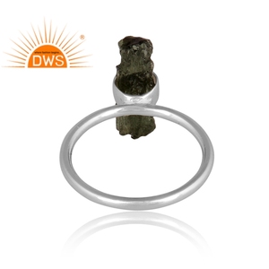 Hecho a mano 925 plata esterlina fina Natural moldavita áspera piedra preciosa anillo apilable fabricante de joyas - Product Image 4