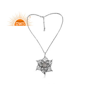 สีขาวเพทายพลอยดอกไม้ออกแบบงานแต่งงานของผู้หญิงจี้เครื่องประดับผู้ค้าส่ง925เงินสเตอร์ลิงผู้จัดจำหน่ายเครื่องประดับออกซิไดซ์ - Product Image 2