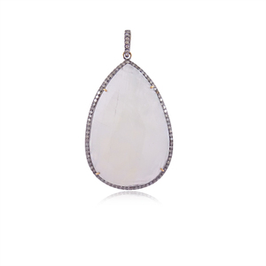 En forma de gota de la piedra lunar del arco iris de diamante 925 oxidado de diseñador de plata colgante joyería hecha a mano - Product Image 1