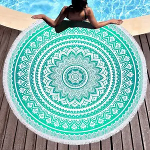 Ombre Bohemian Mandala Round Beach pom pom Tapestry Hippie Throw Yoga Mat Towel Wholesale Lot Round Mandala Wall Hanging Beach