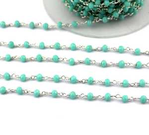 Collar de Rosario con Cuentas Redondas Facetadas de Calcedonia Aqua Natural de 3-3.5mm, Collar Elegante - Product Image 3