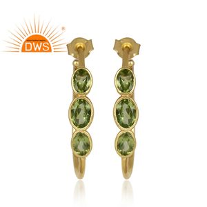 Vibrant Design-pendiente de aro de plata chapada en oro, pendiente de piedras preciosas de peridoto Natural, fabricante de joyería de plata India - Product Image 2