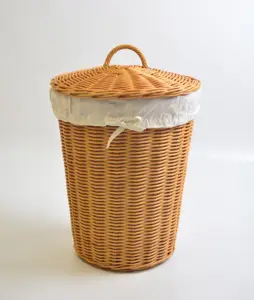 Bac de rangement en osier et rotin, petit grand panier à linge de haute qualité, bol de rangement pour plantes, articles de maison fait en blanc fini gris Kubu