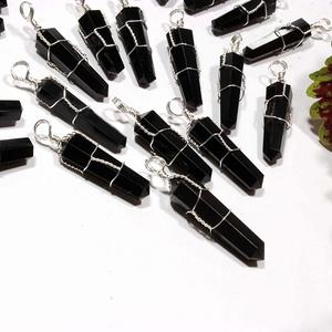 Colgantes de cristal Natural de obsidiana negra, alambre envuelto en lápiz, piedras preciosas, venta al por mayor - Product Image 6