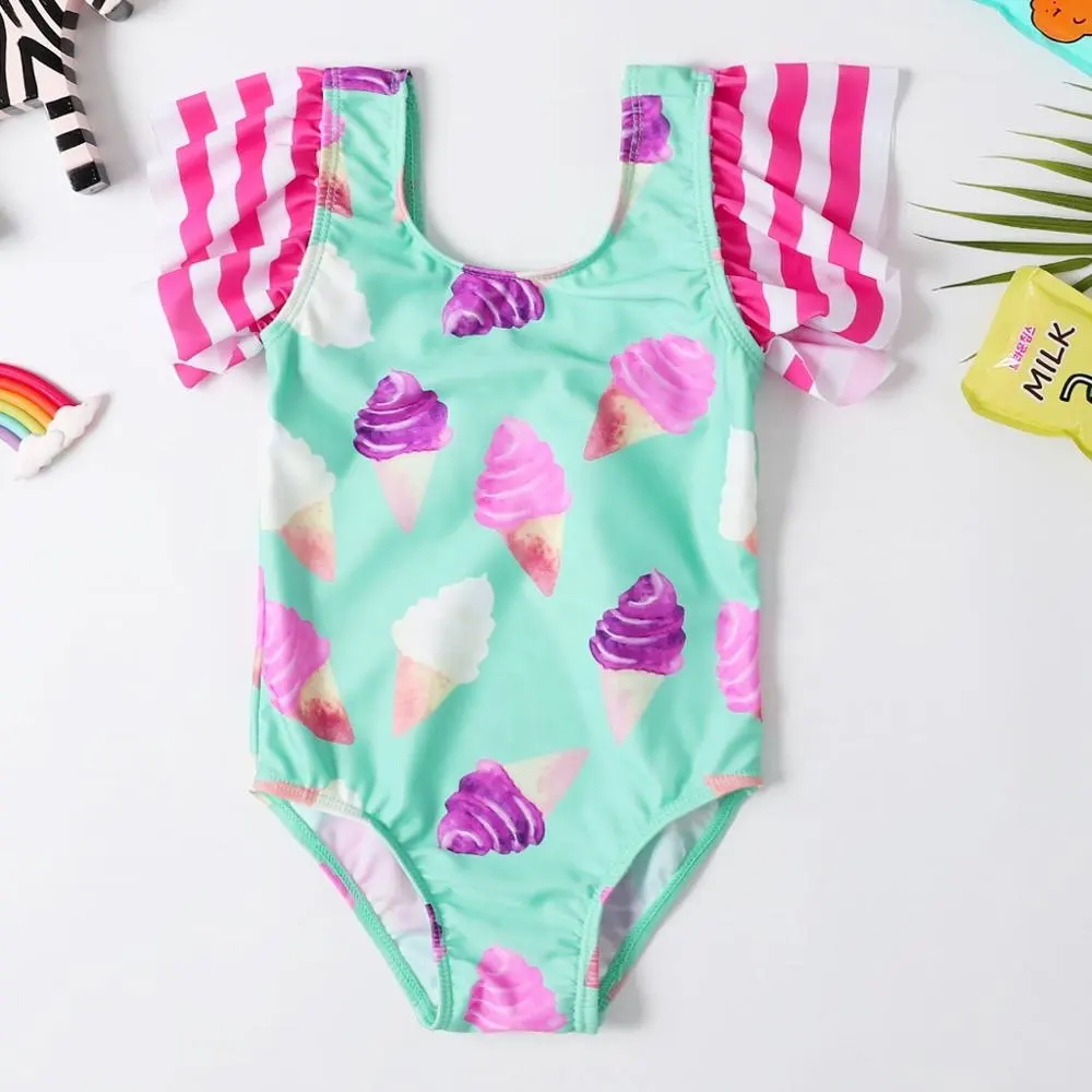 Produk Baru 2019 Pakaian Renang Bayi Perempuan Satu Potong Baju Renang Anak Bikini Bayi Es Krim Cetak Pakaian Renang Bayi