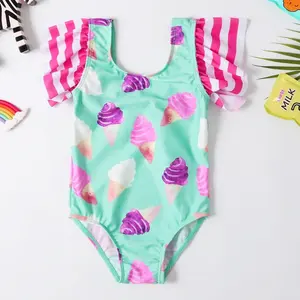 新产品 2019 女婴泳装连体泳衣儿童游泳婴儿比基尼冰淇淋印花泳装婴儿