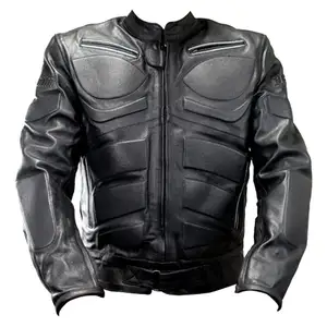 LEDER Herren Classic Side Lace Style Motorrad jacke (Schwarz, Groß)