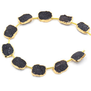 Black Druzy 12 a 14 MM Forma rectangular Lado perforado Chapado en oro 10 Beads Strand - Product Image 1