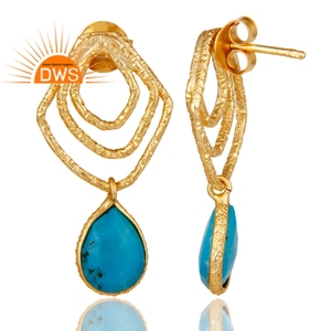 Naturel Pierre Gemme de Turquoise Boucle D'oreille En Argent Sterling Plaqué Or Boucles D'oreilles Pendantes Bijoux Fabricant - Product Image 3
