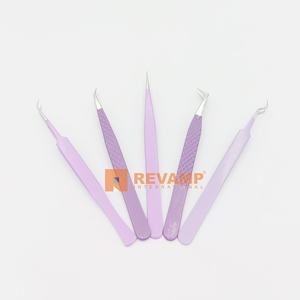 Pince à épiler pour cils en acier inoxydable violet durable de marque privée pointe pointue pour extensions d'application manuelle - Product Image 1