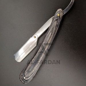 มีดโกนหนวดตรงสำหรับผู้ชายด้ามจับไม้ pakka สีดำเทาพร้อมใบมีดสเตนเลสเปลี่ยนโลโก้ได้ - Product Image 4