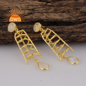 925 Sterling Silver 18K <b>Gold</b> Plated Natural Rainbow Moon Stone Gemstone <b>Dangle</b> <b>Earring</b> Jewelry for Women Gift for Her - Product Image 2