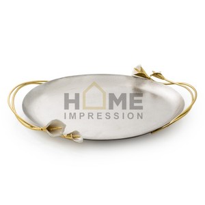 Prime Quality Silver Plated Texture Bird Handle Design <b>Tray</b> <b>Table</b> Decorative Metal Serving <b>Tray</b> Modern Design Food Serving <b>Tray</b> - Product Image 5