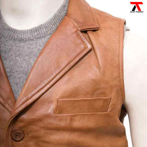 Logotipo personalizado Chaleco de invierno Chaleco de cuero genuino más tamaño Chaleco de piel de oveja para hombre al por mayor - Product Image 2