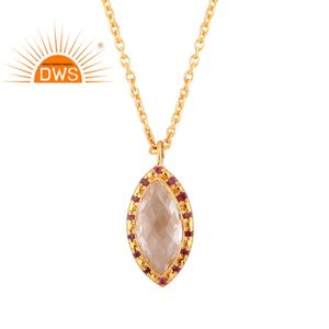 สร้อยคอจี้เงินชุบทอง18K ผู้ผลิตเครื่องประดับจี้อัญมณีคริสตัลและทับทิมรุ่งโรจน์ - Product Image 1