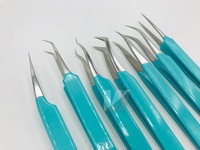 Pinzas Profesionales para Extensión de Pestañas de Acero Inoxidable Japonés Sostenible, Color Azul Aqua, Punta Puntiaguda, Tipo Volumen, 12-14 cm