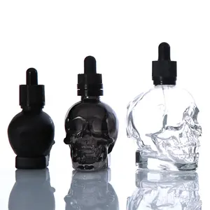 Spray de perfume com 1oz/2oz/120ml, garrafa de vidro em formato de crânio, para barba e óleo de 30ml e 60ml, cor transparente, pequena, fosca, cor preta