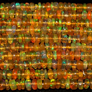 天然埃塞俄比亚蛋白石珠2.50x4毫米多火蛋白石珠宝石15英寸为珠宝制作