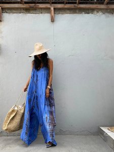 2022 nouveauté femmes été Floral surdimensionné combinaison cravate teinture imprimer Style doux parole longueur gland tissé méthode naturel - Product Image 3