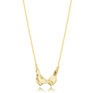 Lovely Plain Double Hands Design <b>Handmade</b> Turkish 925 Sterling <b>Silver</b> Charm <b>Necklace</b> - Product Image 1