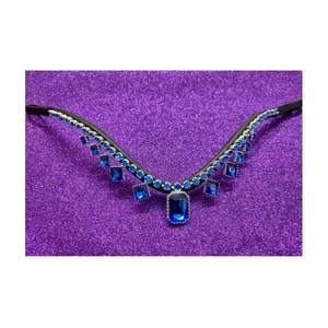 Banda para cejas de caballo azul portátil de calidad Superior, cómoda, ecuestre, cristal cuadrado, cuero, tamaño personalizable, Logo Rub - Product Image 4