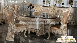 Ensemble de table à manger en teck sculpté moderne, style italien, finition brillante, durable, taille personnalisée, meubles de salle à manger - Product Image 3