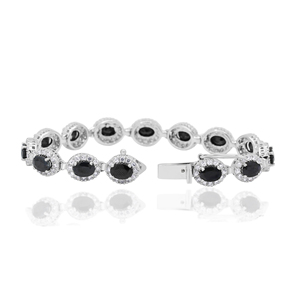 Memoria Jewels Oval Shaped Blue Sapphire Cubic Zircon <b>Gemstone</b> 925 Sterling Silver Handmade Trendy IGI Certified <b>Bracelets</b> - Product Image 3